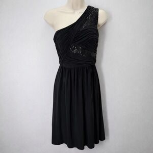 Max & Cleo One Shoulder Emilly‎ Cocktail Dress 6 Black Stretch Sequin Ruched